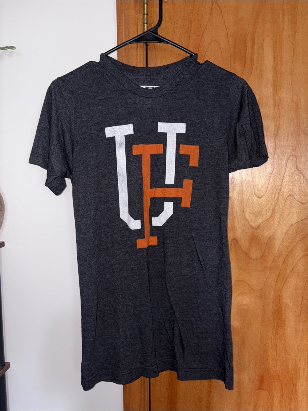 Women's Charcoal Short Sleeve Tee with White & Orange Graphic